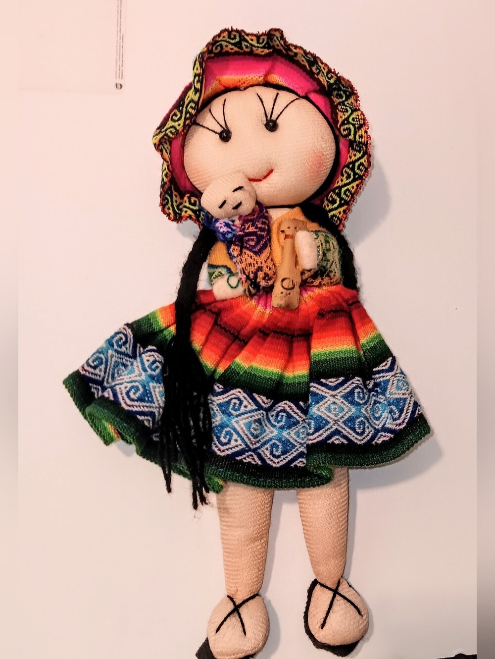Handmade Peruvian Andes Fabric Plush Doll Folk Art Mother Baby 13" - No Tags